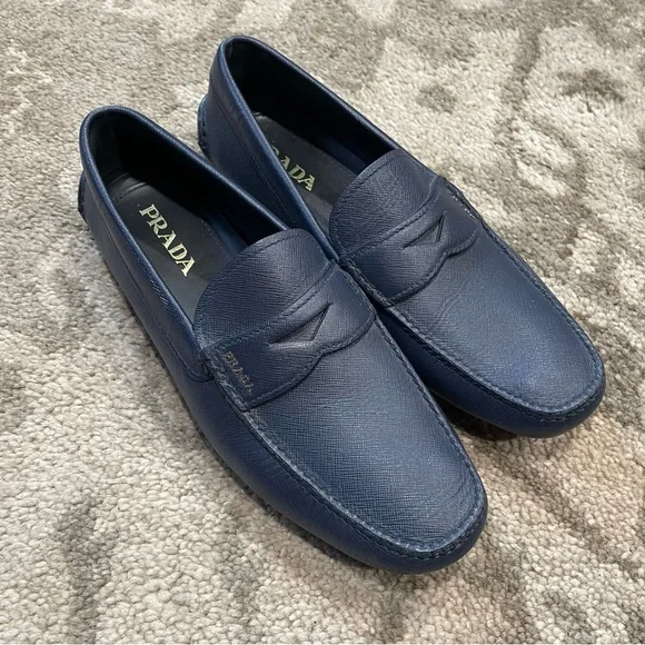 Prada | Shoes | Prada Mens Navy Leather Loafers Size 1  display picture 2